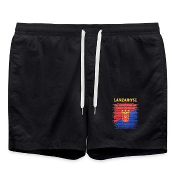 Drapeau de Lanzarote avec motif de vagues - Short de bain - noir - Devant - AI Model Male 185 light (185cm)