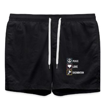 Badminton with Peace Love lettering - Swim Trunks - black - Front - AI Model Male 185 light (185cm)