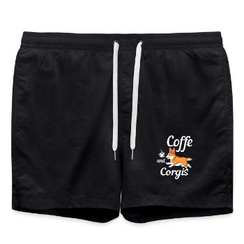 Corgi et café – Ambiance matinale chaleureuse - Short de bain - noir - Devant - AI Model Male 185 light (185cm)