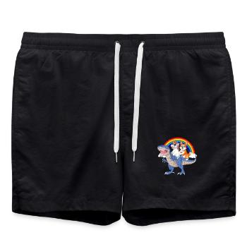 Skurrile Dinosaurierfahrt mit Fantasy Corgi Hund - Badeshorts - Schwarz - Vorne - AI Model Male 185 light (185cm)