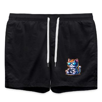 Katze Gaming Gamer - Badeshorts - Schwarz - Vorne - AI Model Male 185 light (185cm)