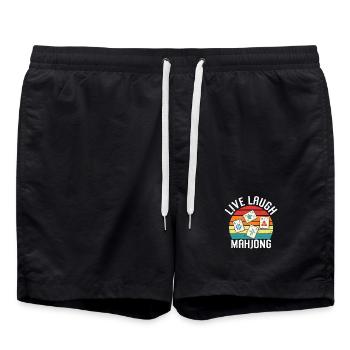 Retro Mah Jongg Spruch - Live Laugh Mahjong - Badeshorts - Schwarz - Vorne - AI Model Male 185 light (185cm)