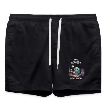 IRL-Multiplayer: abgelehnt | Introvertiert Humor - Badeshorts - Schwarz - Vorne - AI Model Male 185 light (185cm)