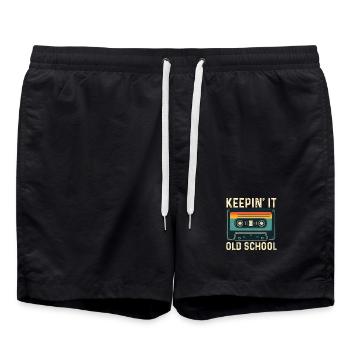 Keepin' It Old School Hip Hop Kultur Retro - Badeshorts - Schwarz - Vorne - AI Model Male 185 light (185cm)