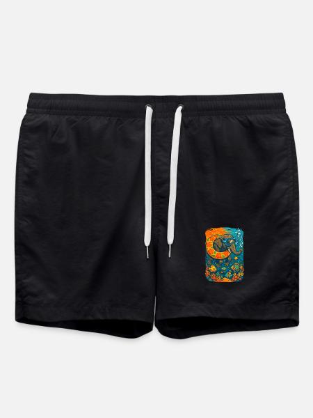 Vibrant Underwater Elephant Illustration - Swim Trunks - black