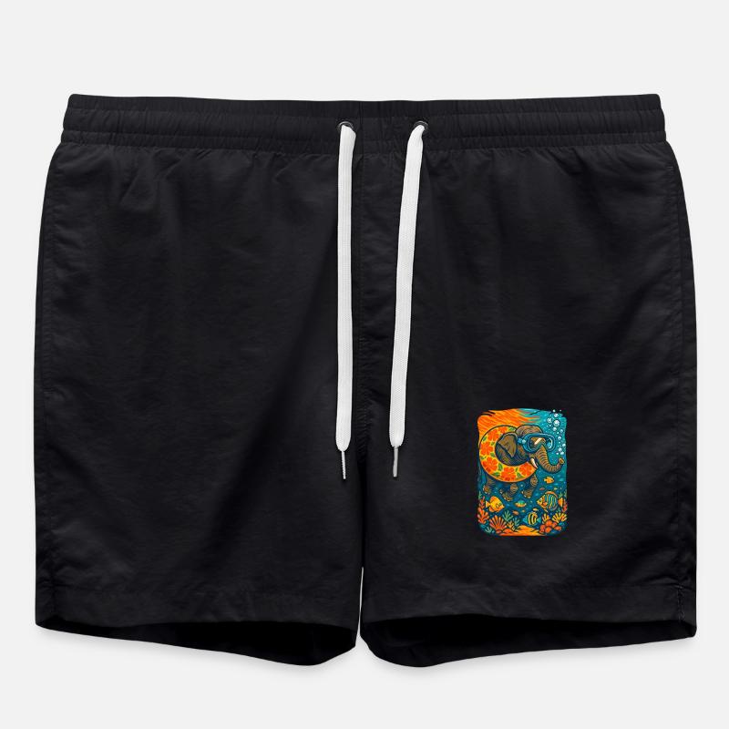 Vibrant Underwater Elephant Illustration - Swim Trunks - black