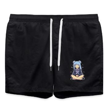 Kawaii Blauhaariges Mädchen Illustration - Badeshorts - Schwarz - Vorne - AI Model Male 185 light (185cm)