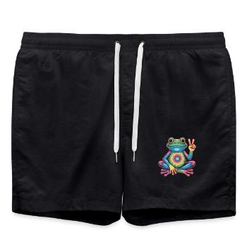 Frosch Tie-Dye Hippie Frieden Zeichen - Badeshorts - Schwarz - Vorne - AI Model Male 185 light (185cm)