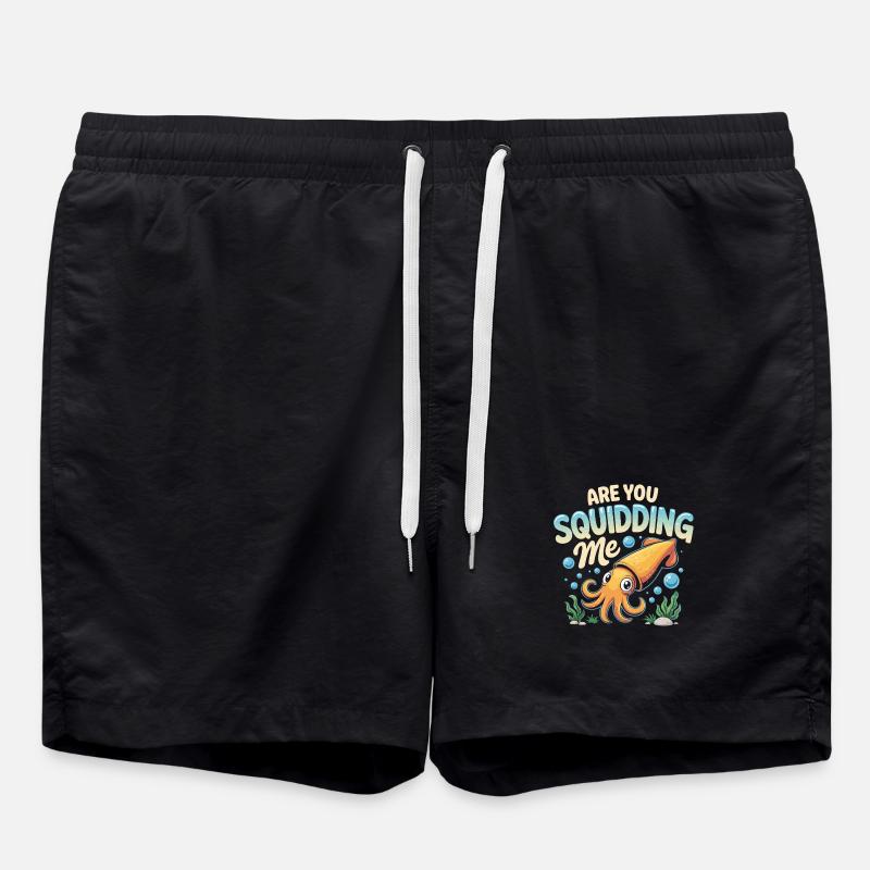 Cute squid with funny saying - Swim Trunks - black