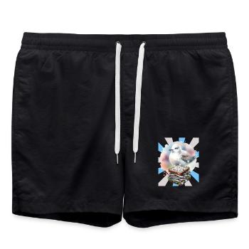 Illustration d'un sandwich au poisson et à la mouette - Short de bain - noir - Devant - AI Model Male 185 light (185cm)