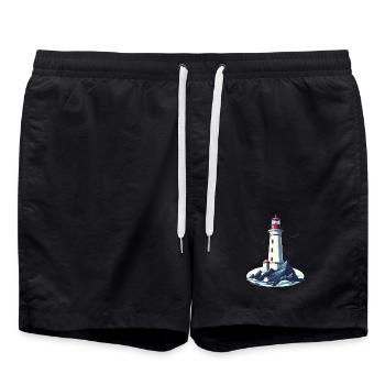 Phare sur la côte rocheuse - Short de bain - noir - Devant - AI Model Male 185 light (185cm)