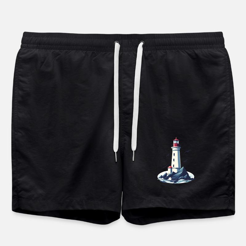 Leuchtturm auf felsiger Küste - Badeshorts - Schwarz