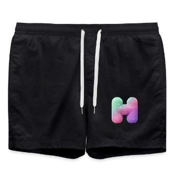 Buchstabe H in Pastell Felloptik und Farbverlauf  - Badeshorts - Schwarz - Vorne - AI Model Male 185 light (185cm)