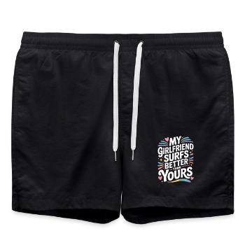 Surfing My Girlfriend Surfs Better Than Yours Surf - Swim Trunks - black - Front - AI Model Male 185 light (185cm)