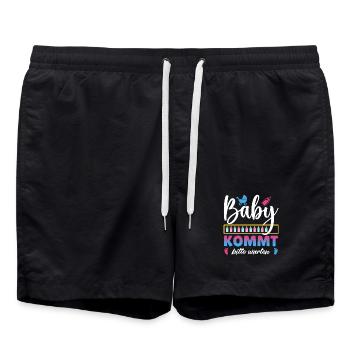 Bald Mama BABY KOMMT BITTE WARTEN Lustig - Badeshorts - Schwarz - Vorne - AI Model Male 185 light (185cm)