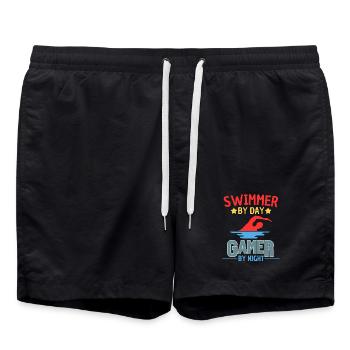 Nageur le jour, Gamer la nuit - Short de bain - noir - Devant - AI Model Male 185 light (185cm)