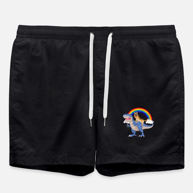 German Shepherd Dinosaur Ride - Swim Trunks - black