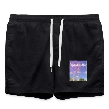 Berlin Fernsehturm Neon Design - Badeshorts - Schwarz - Vorne - AI Model Male 185 light (185cm)