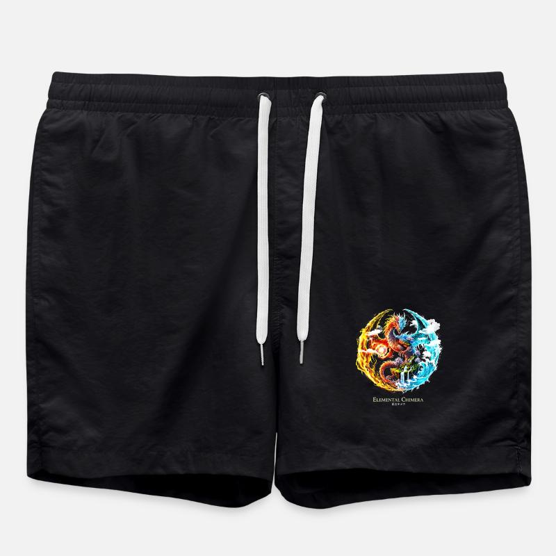 Elemental Chimera – Fire & Water Dragon - Swim Trunks - black
