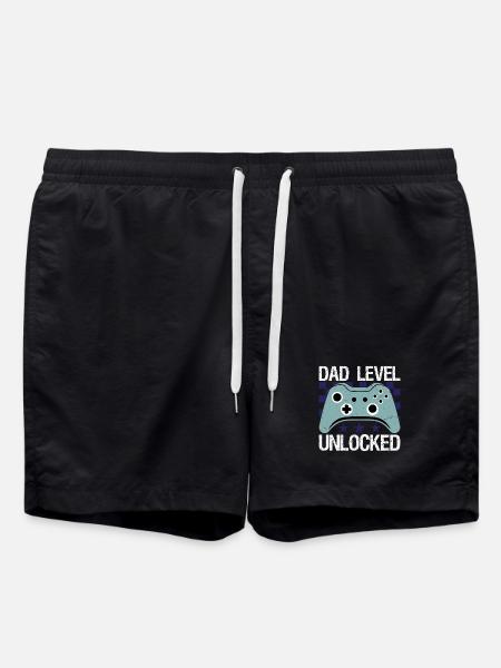 New Dad Dad Level Unlocked day Gaming - Swim Trunks - black