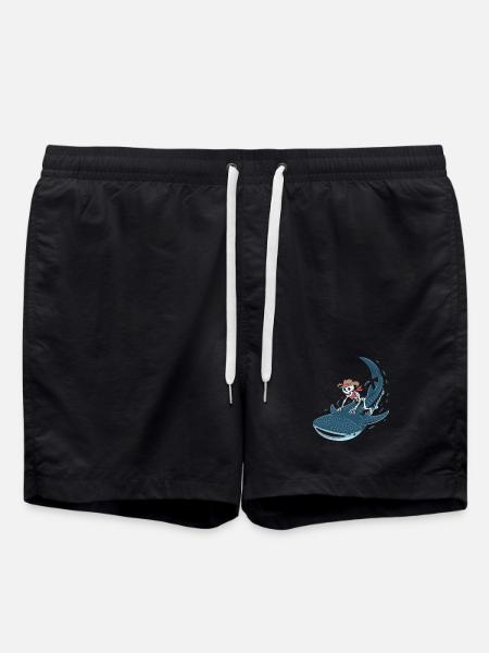 Cowboy skeleton on whale shark - Swim Trunks - black