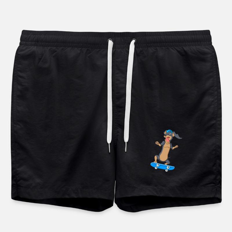 Dachshund Skateboarding Tee - Swim Trunks - black