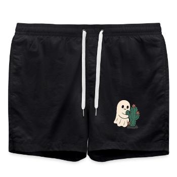 Playful ghost with cactus design - Swim Trunks - black - Front - AI Model Male 185 light (185cm)