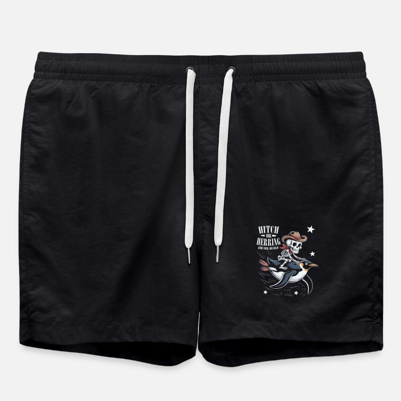 Bone Cowboy Penguin Motif - Swim Trunks - black