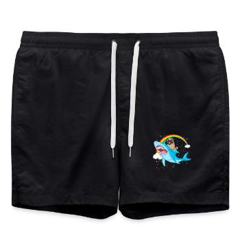 Mops reitet Hai Regenbogen - Badeshorts - Schwarz - Vorne - AI Model Male 185 light (185cm)