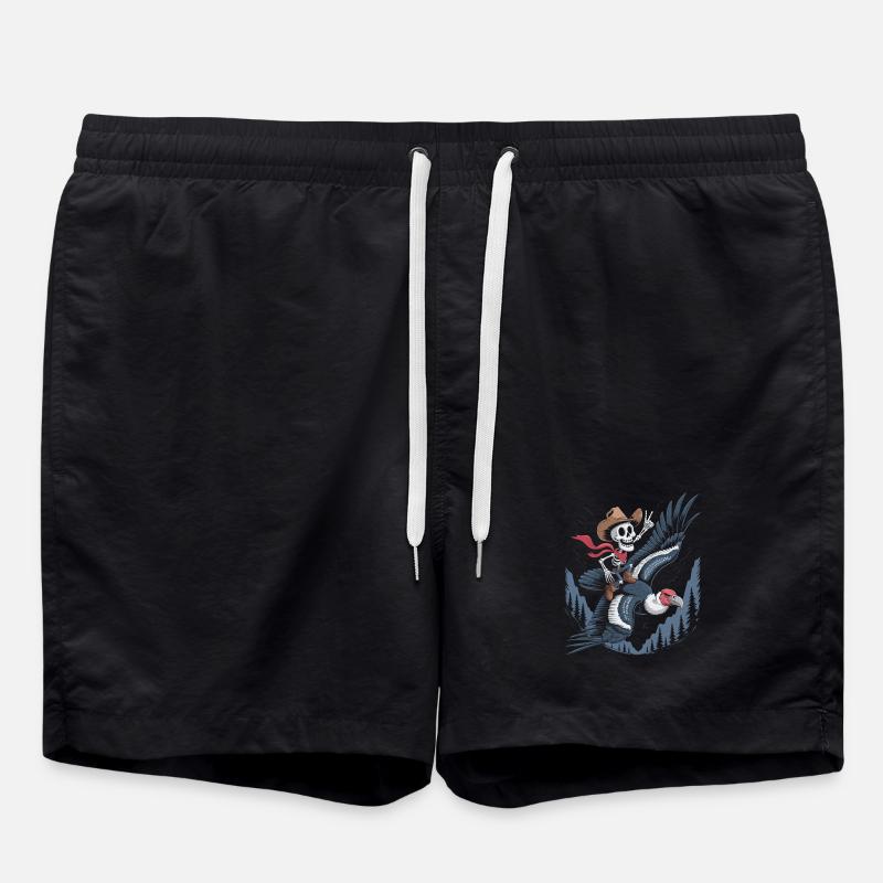 Skeleton rides vulture - Swim Trunks - black