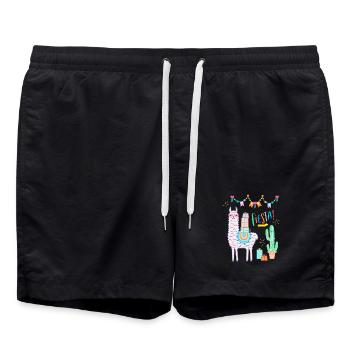 Lama Fiesta süßes rosa Llama mit Herzbrille - Badeshorts - Schwarz - Vorne - AI Model Male 185 light (185cm)