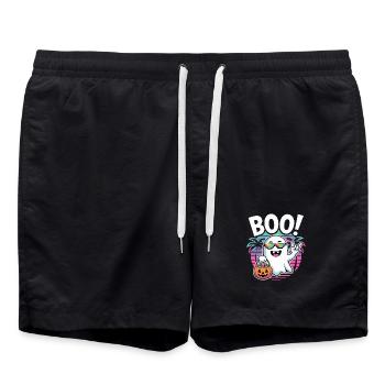 Boo! Retro Ghost Party - Swim Trunks - black - Front - AI Model Male 185 light (185cm)