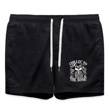 Skeleton Penguin Chilling Halloween Motif - Swim Trunks - black - Front - AI Model Male 185 light (185cm)