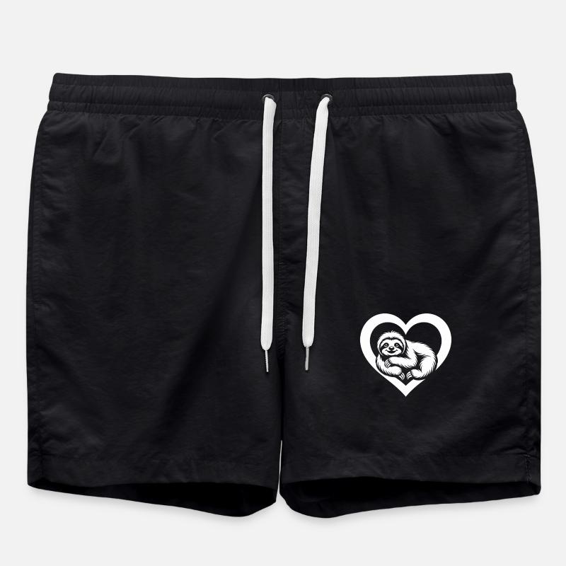 Faultier mit Herzmotiv - Badeshorts - Schwarz