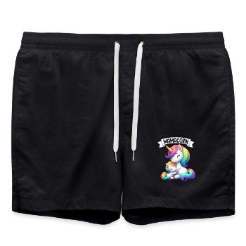 Mama Einhorn Mamacorn Mutter Tochter Dadacorn - Badeshorts - Schwarz - Vorne - AI Model Male 185 light (185cm)