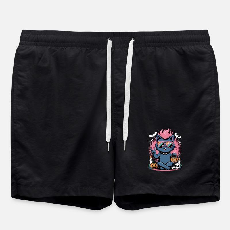 Neon Halloween hangover with pumpkin scene - Swim Trunks - black