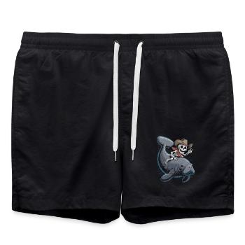 Skeleton cowboy riding manatee - Swim Trunks - black - Front - AI Model Male 185 light (185cm)