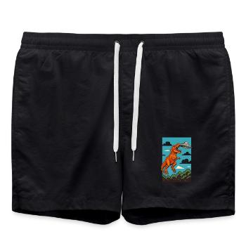 T Rex attrapant une rencontre avec le ciel d’OVNI - Short de bain - noir - Devant - AI Model Male 185 light (185cm)