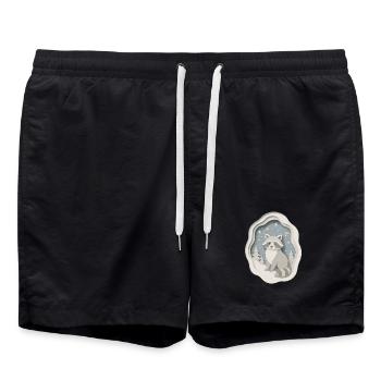 Winter raccoon in the snow - Swim Trunks - black - Front - AI Model Male 185 light (185cm)