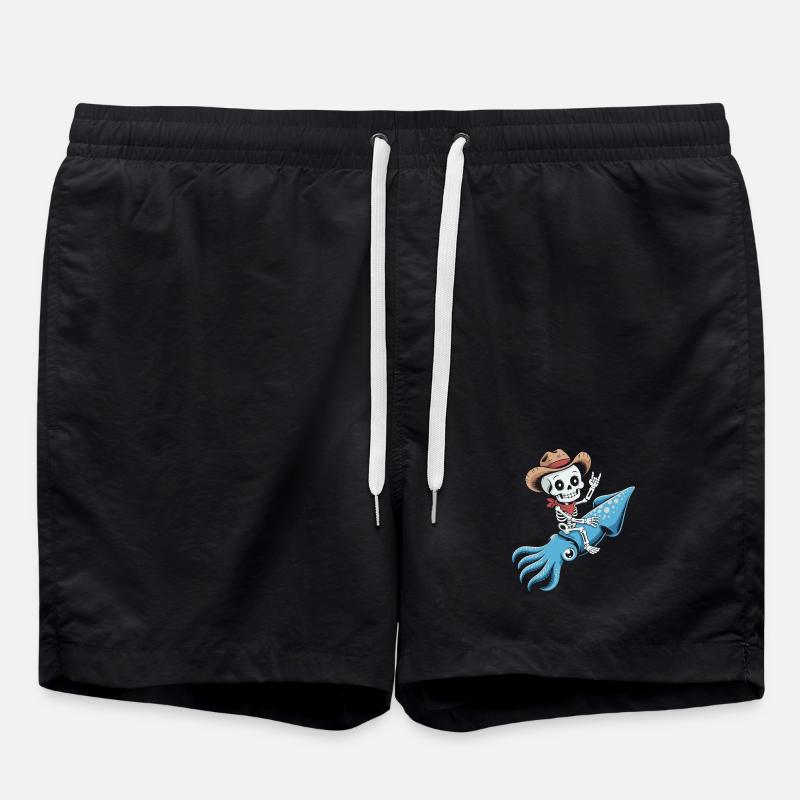 Skeleton cowboy on octopus - Swim Trunks - black