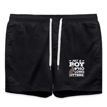 Loutre de mer dessin animé garçon aime loutre graphique - Short de bain - noir - Devant - AI Model Male 185 light (185cm)