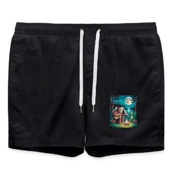 Bigfoot am Lagerfeuer mit Alien - Badeshorts - Schwarz - Vorne - AI Model Male 185 light (185cm)