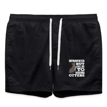 Sea Otter Cartoon Introvert - Swim Trunks - black - Front - AI Model Male 185 light (185cm)