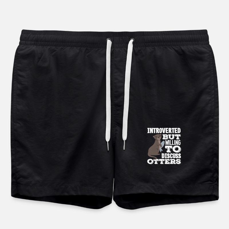 Sea Otter Cartoon Introvert - Swim Trunks - black