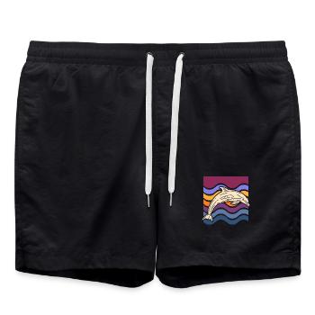 Delfin auf farbigen Wellen - Badeshorts - Schwarz - Vorne - AI Model Male 185 light (185cm)