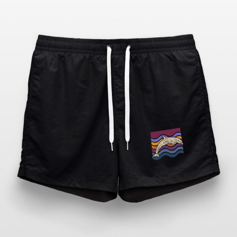 Dolphin on colored waves Swim Trunks
