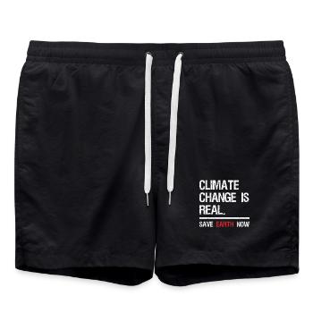 climate change is real save earth now - Badeshorts - Schwarz - Vorne - AI Model Male 185 light (185cm)