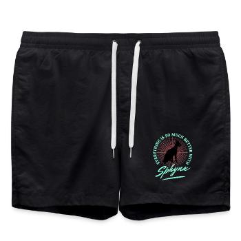 Sphynx Cat lustige Sprüche - Badeshorts - Schwarz - Vorne - AI Model Male 185 light (185cm)