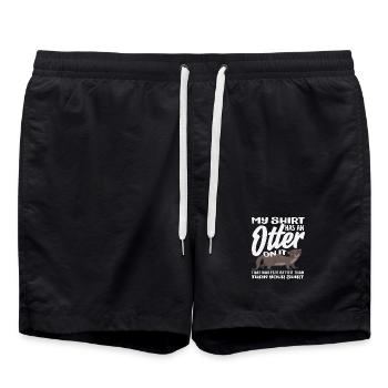 Sea Otter Cartoon Shirt Has an Otter - Swim Trunks - black - Front - AI Model Male 185 light (185cm)