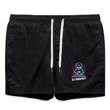 DJ Purrfect Katze Mit Kopfhörer Am Plattenteller - Badeshorts - Schwarz - Vorne - AI Model Male 185 light (185cm)